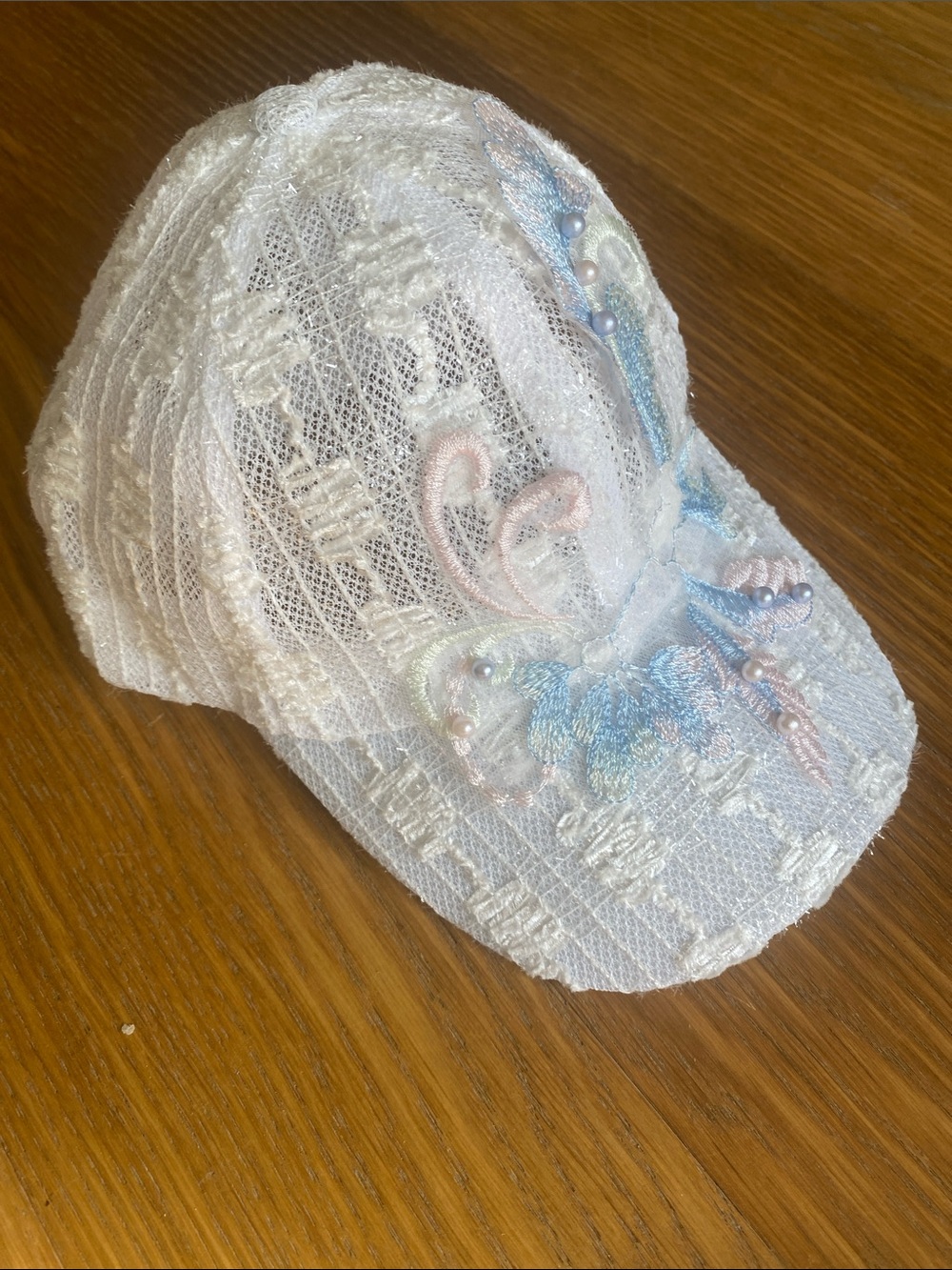 White Lace Women Baseball Cap with Pastel Embroidery